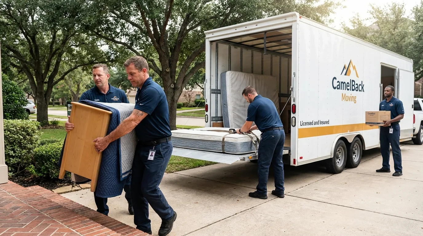 Crew loading residential truck for cross-state move from Throckmorton, TX