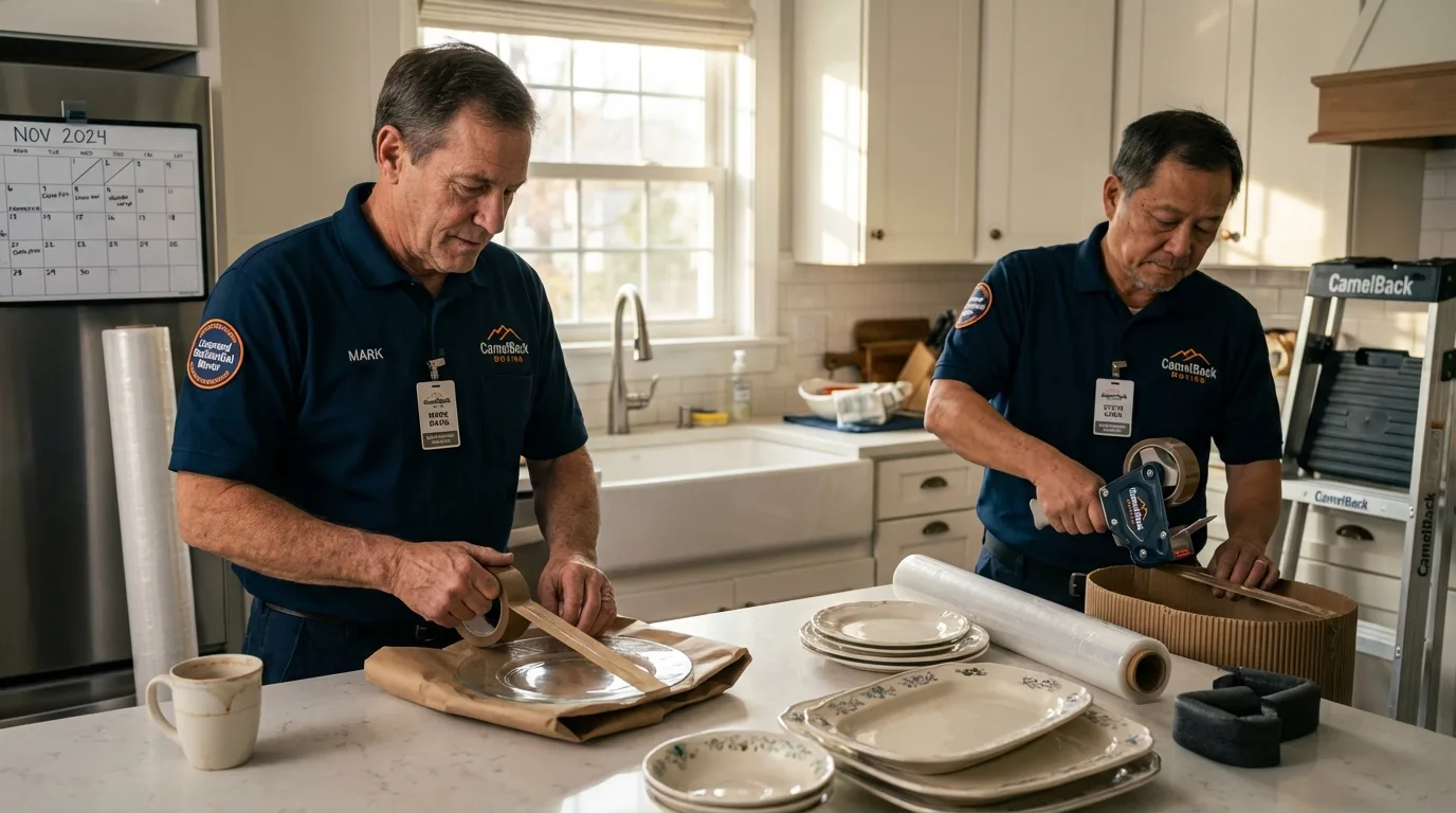Professional crew packing kitchen dishware in Throckmorton, TX